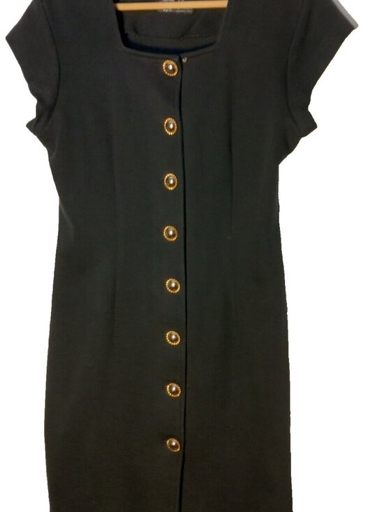 All that Jazz Dresses & Skirts - Vintage All That Jazz Dress 38 Bust Black Short Slv Silver Gold Button Retro
